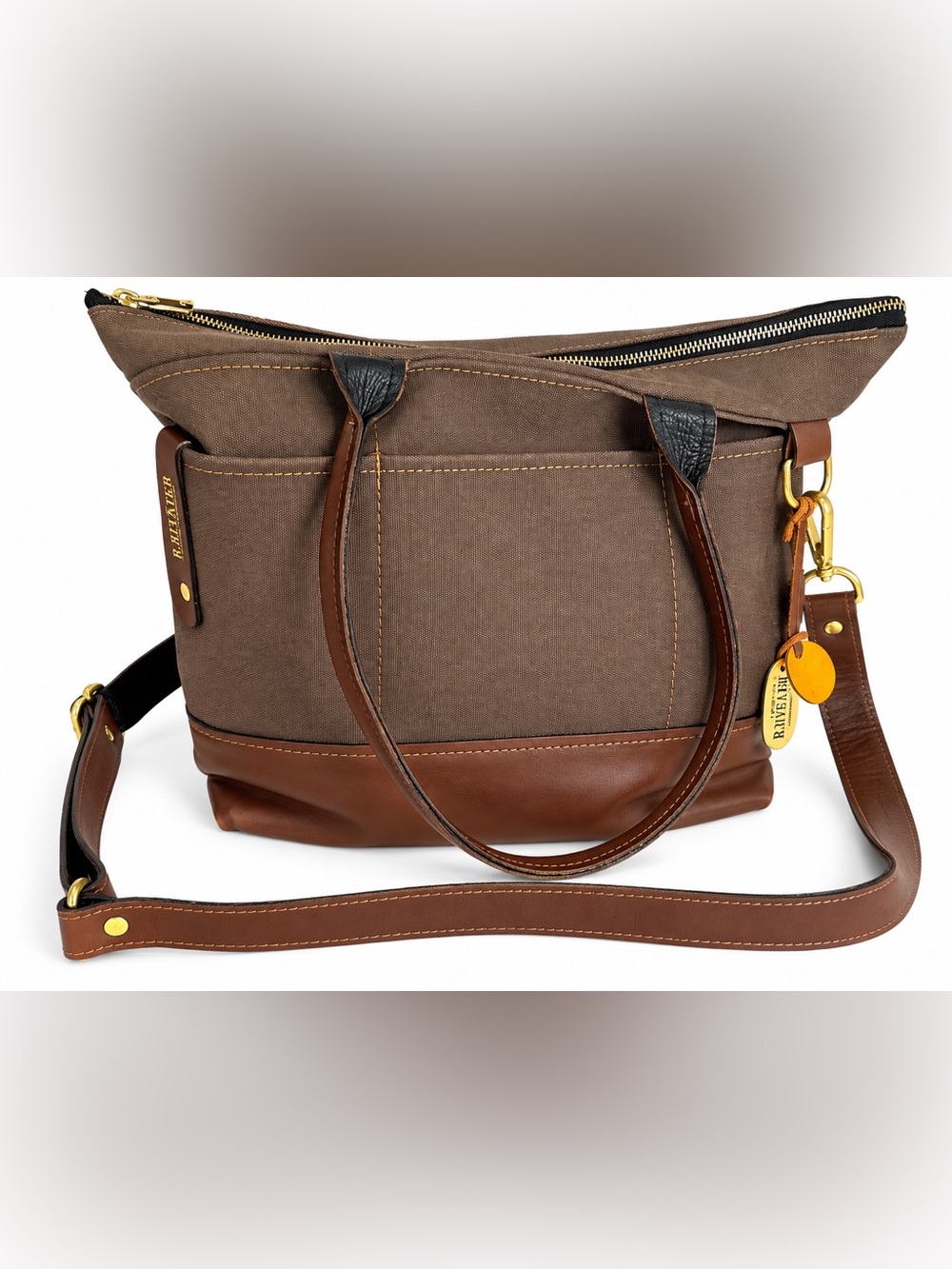R. Riveter Harriet Tote Brown Canvas Leather Crossbody Shoulder Bag USA Handmade